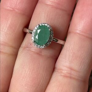 Natural Emerald Halo Ring in 925 Sterling Silver Size 6.5 CZ Accent
